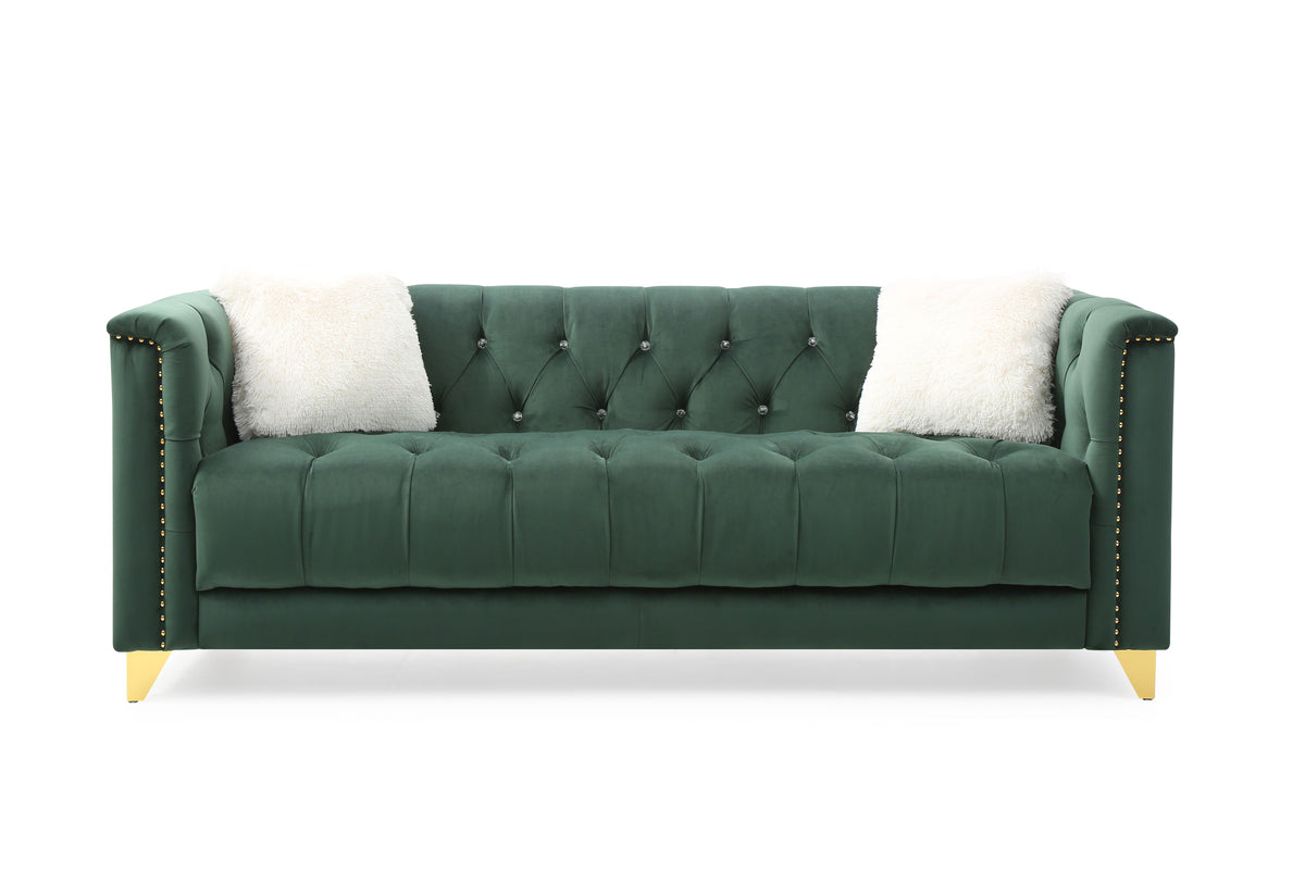 Green Tufted Upholstery 2 Pc Living Room Set R281