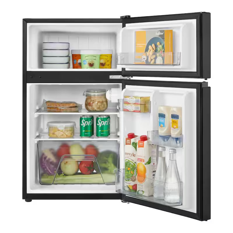 2 Door Mini Refrigerator in Black with Freezer W69085