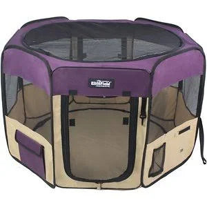 2-Door Soft-Sided Dog & Cat Playpen, Purple & Beige T305345