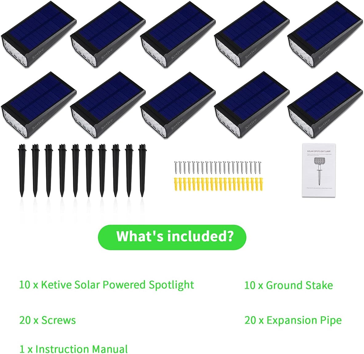 IP65 Waterproof Adjustable Solar Landscape Spotlights 10 Pack A215950