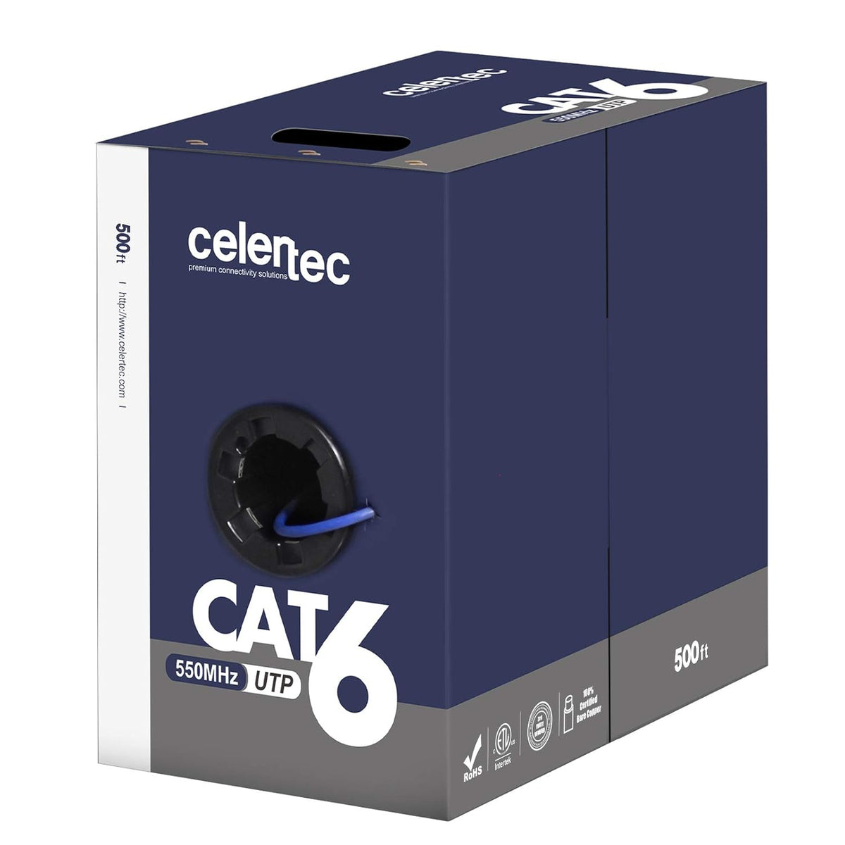 CAT6 Ethernet Cable, 500ft, 23AWG Solid Bare Copper, UTP, Indoor - Blue T83181