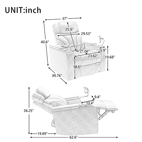 Light Grey PU Leather Electric Single Reclining Chair with USB Y9761