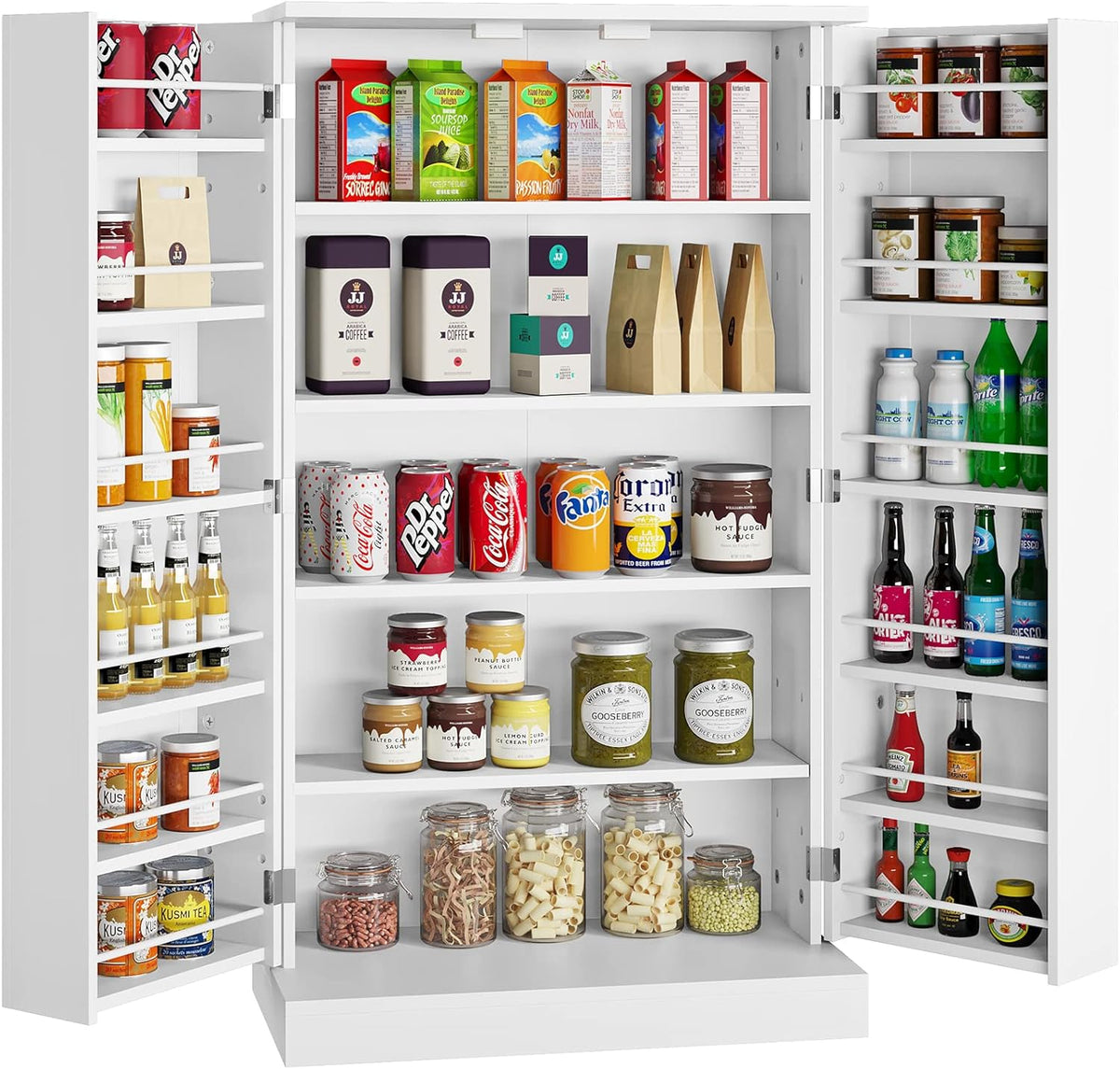 41'' White Kitchen Pantry Cabinet with 6 Shelves M578