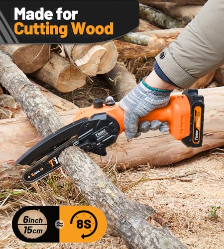 Mini Chainsaw 6 Inch Cordless 2Pcs 21V Batteries Portable Electric Chain Saw X68174