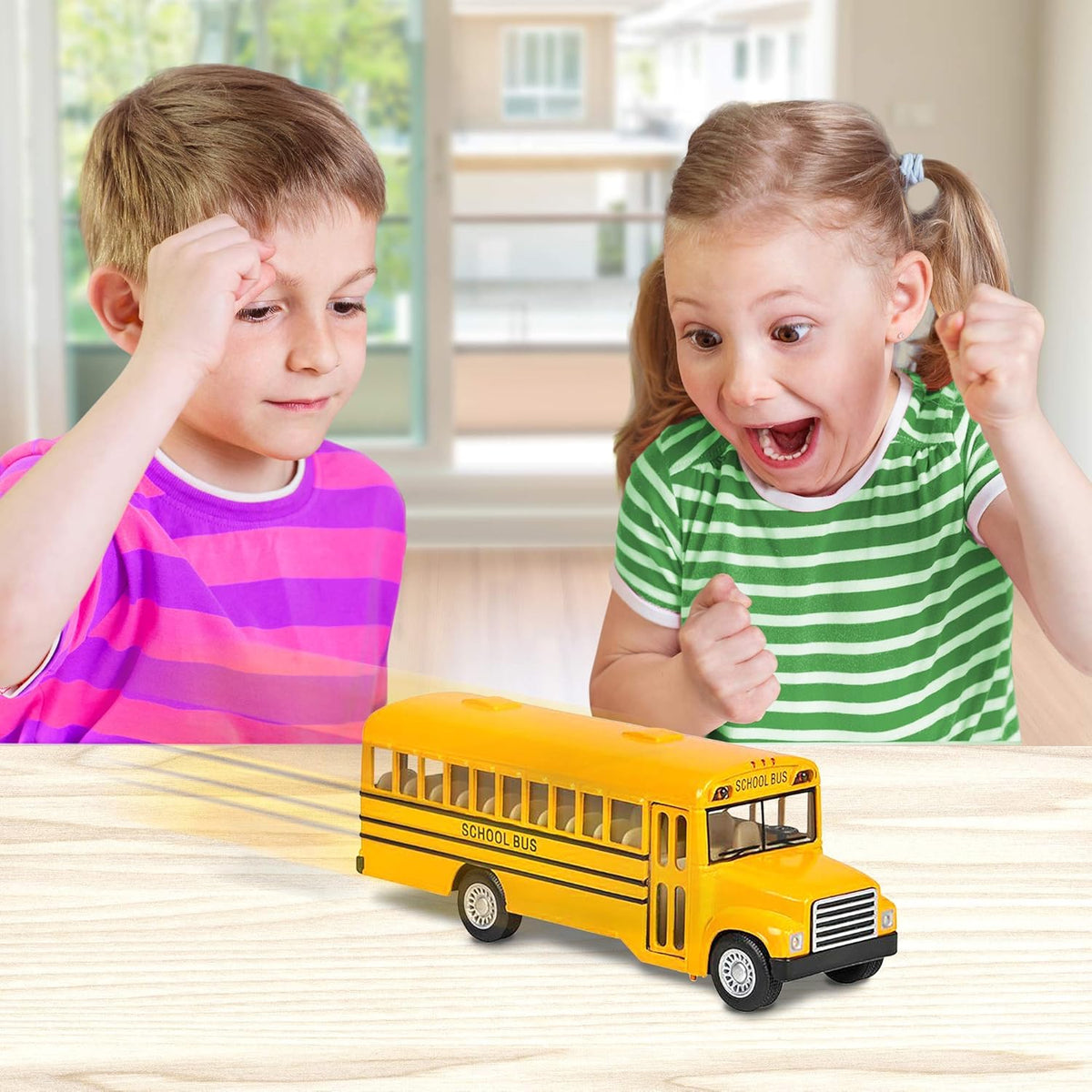 5 Inch Pull Back School Bus Toy Set of 2 Diecast S7402