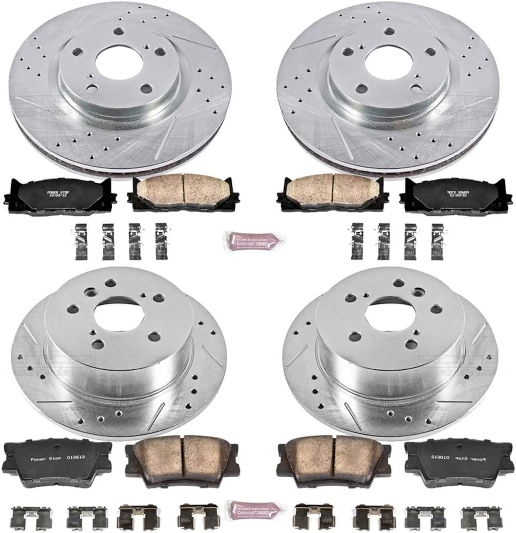 Front and Rear Carbon Fiber Brake Pads with Drilled & Slotted Brake Rotors Kit U29977