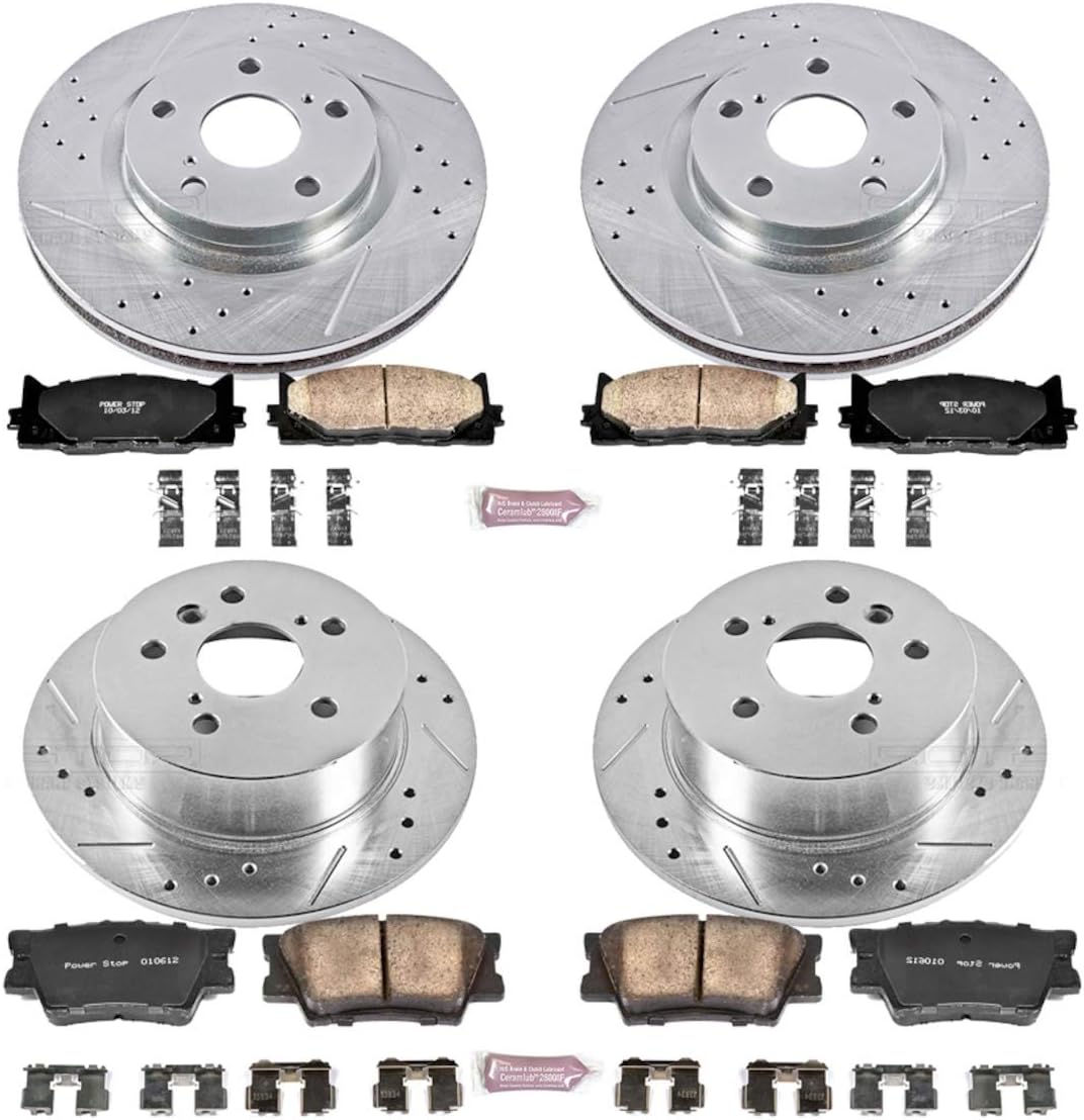 Front and Rear Carbon Fiber Brake Pads with Drilled & Slotted Brake Rotors Kit U29977