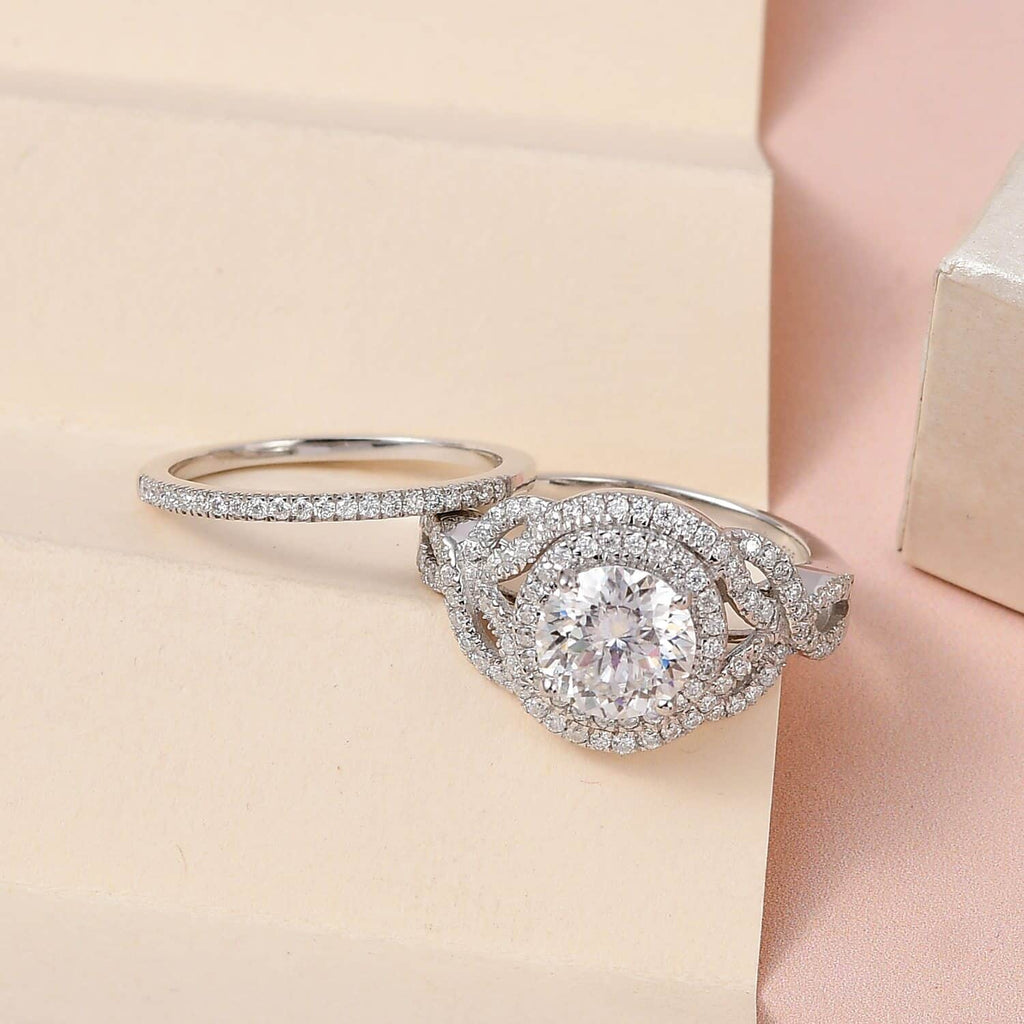 Moissanite Round 925 Sterling Silver Platinum Plated Stackable Ring Size 7 Ct 2.46 P43808