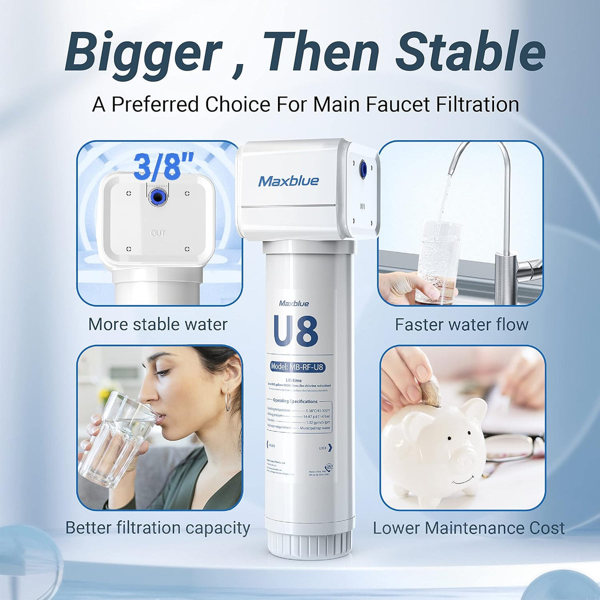 Under Sink Water Filter System with Stainless Steel Faucet N873