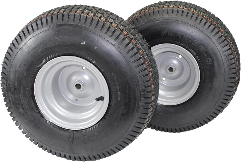 (Set of 2) 20x8.00-8 Lawn Mower Tires with Keyed Hub Wheel F5341