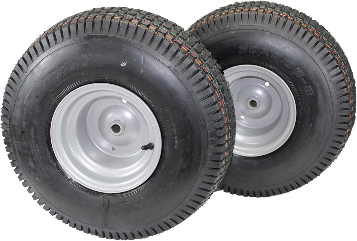 (Set of 2) 20x8.00-8 Lawn Mower Tires with Keyed Hub Wheel F5341