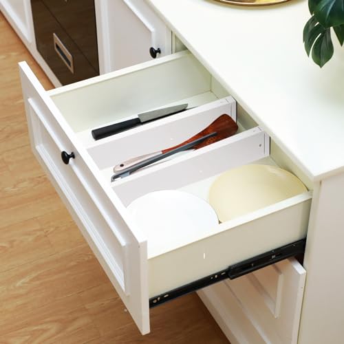 12 Pcs Bamboo Drawer Dividers Adjustable 2.4" High 17"-22" White H107