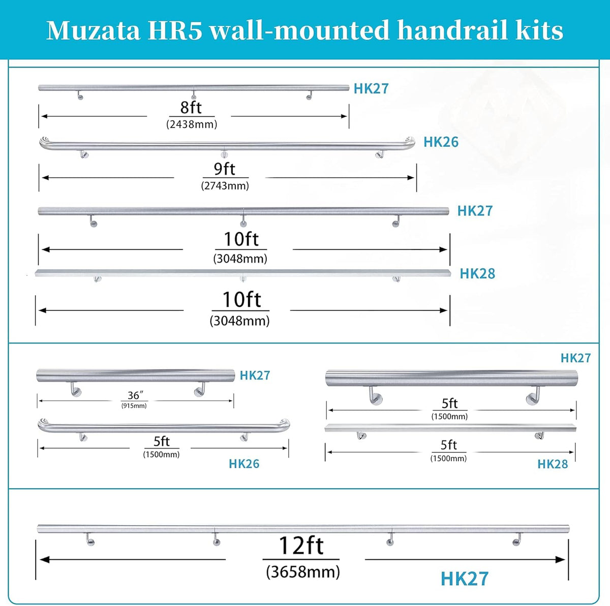 Brushed Stainless Steel Wall Mounted Stair Handrail N257261