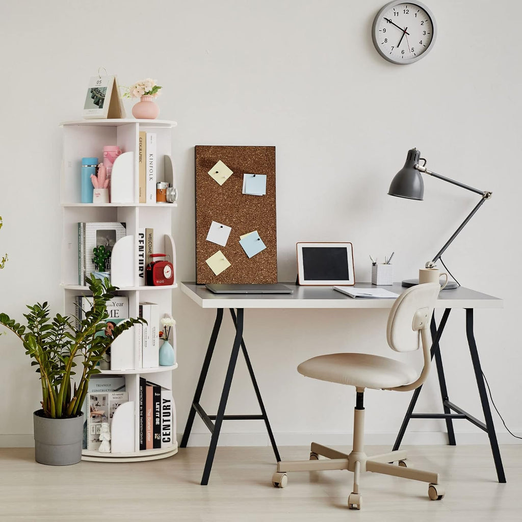White 4 Tier 360 Rotating Wood Bookshelf R73953