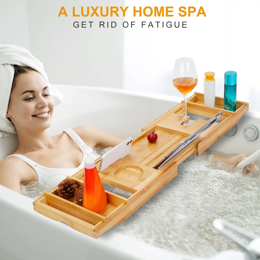 Extendable Bathtub Caddy Tray with Shelves I68804