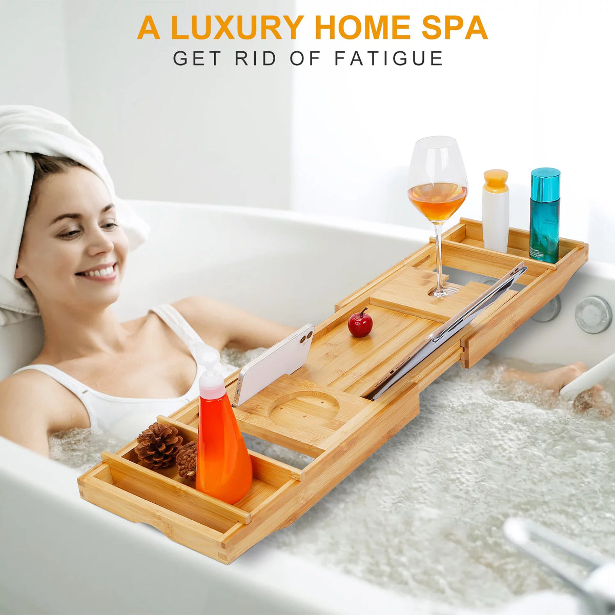 Extendable Bathtub Caddy Tray with Shelves I68804