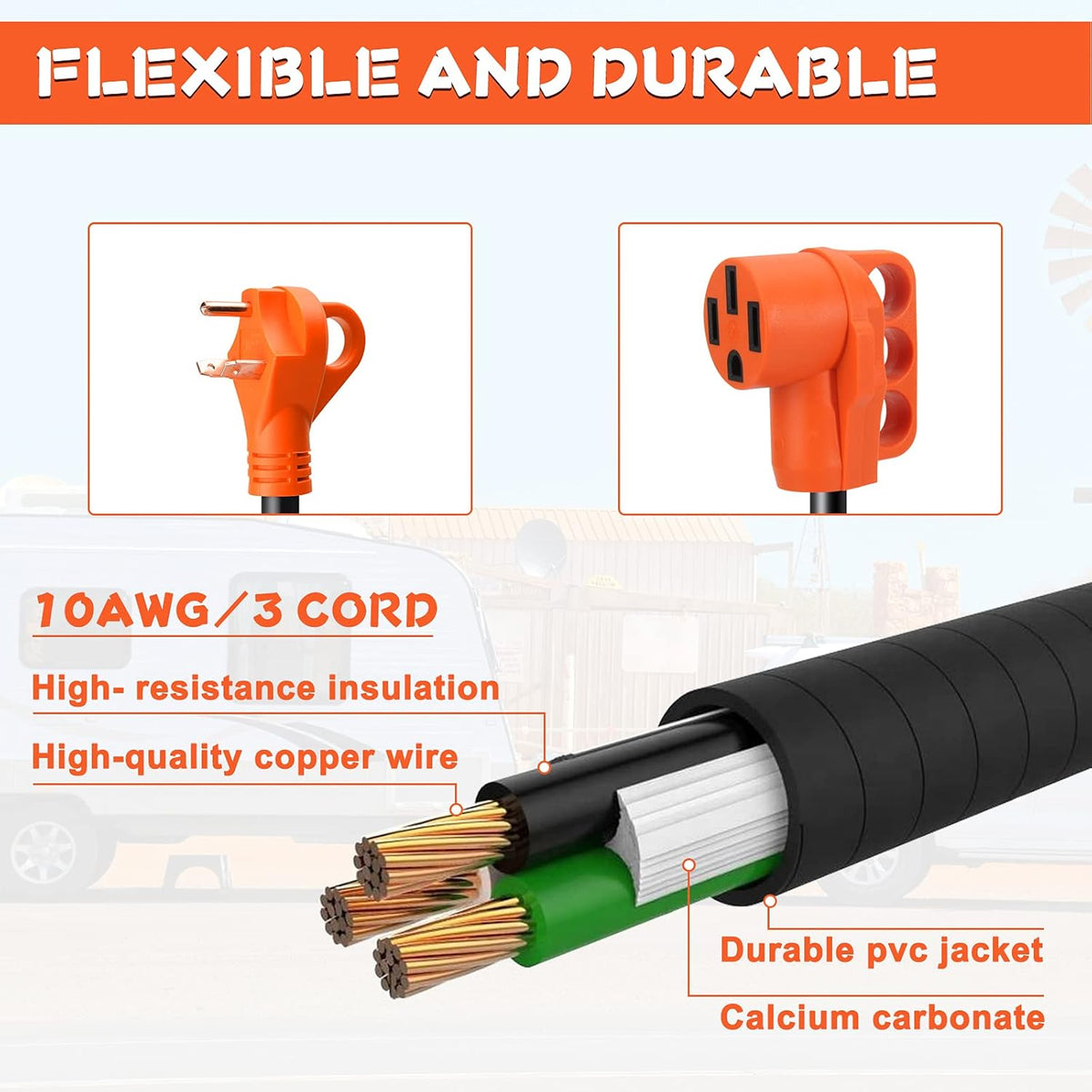 30 Amp Male to 50 Amp Female RV Adapter Cord 12inch D863988