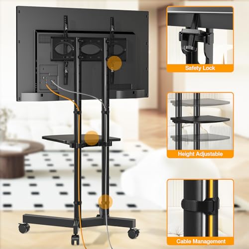 Mobile TV Stand with Wheels, Height Adjustable Rolling TV Cart with Laptop Shelf A9453