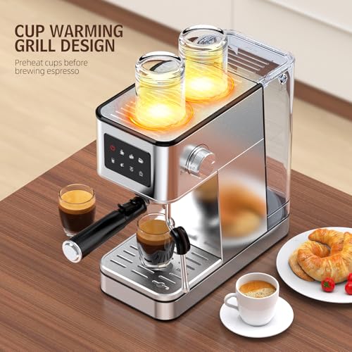 Silver Stainless Steel Espresso Machine with Milk Frother, 20 Bar, 57.5oz Water Tank D1395