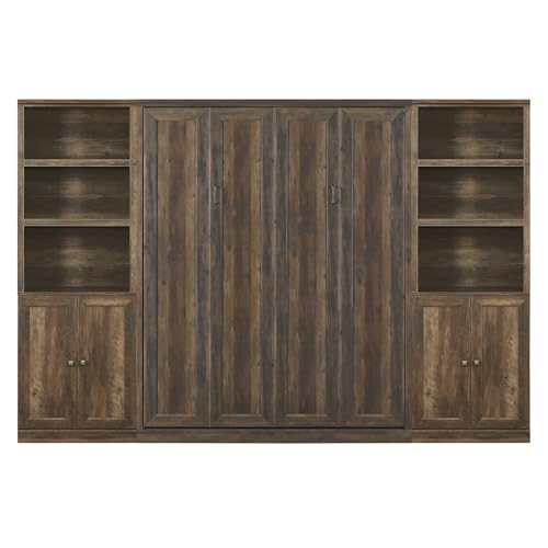 Queen Size Wall Murphy Bed with 2 Side Cabinet Storage Shelf and Built-in USB Ports J921340