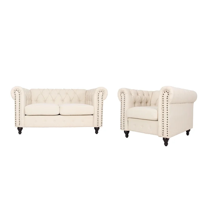 3 Piece Living Room Set with Loveseat and Two Accent Chairs in Cream C37763