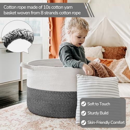 Large Cotton Rope Storage Basket, 21.7'' x 13.8'', 90L Grey M25134