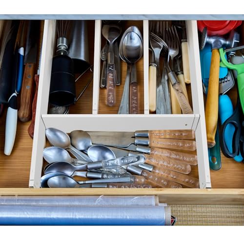 12 Pcs Bamboo Drawer Dividers Adjustable 2.4" High 17"-22" White H107