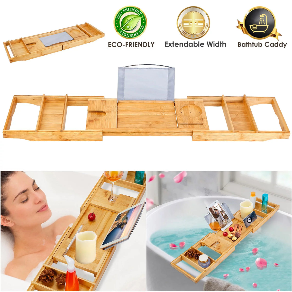 Extendable Bathtub Caddy Tray with Shelves I68804