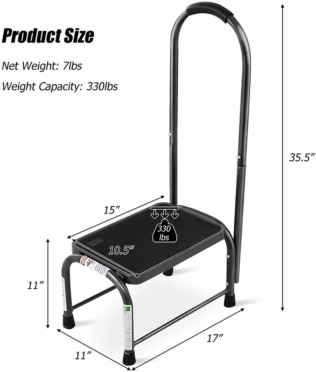 Heavy Duty Medical Step Stool with Handle & Non-Skid Rubber Platform, 330 Lbs Load Capacity U709