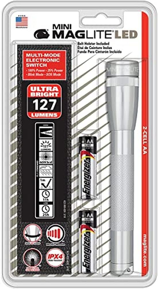 Silver Mini LED 2-Cell AA Flashlight with Holster V642658