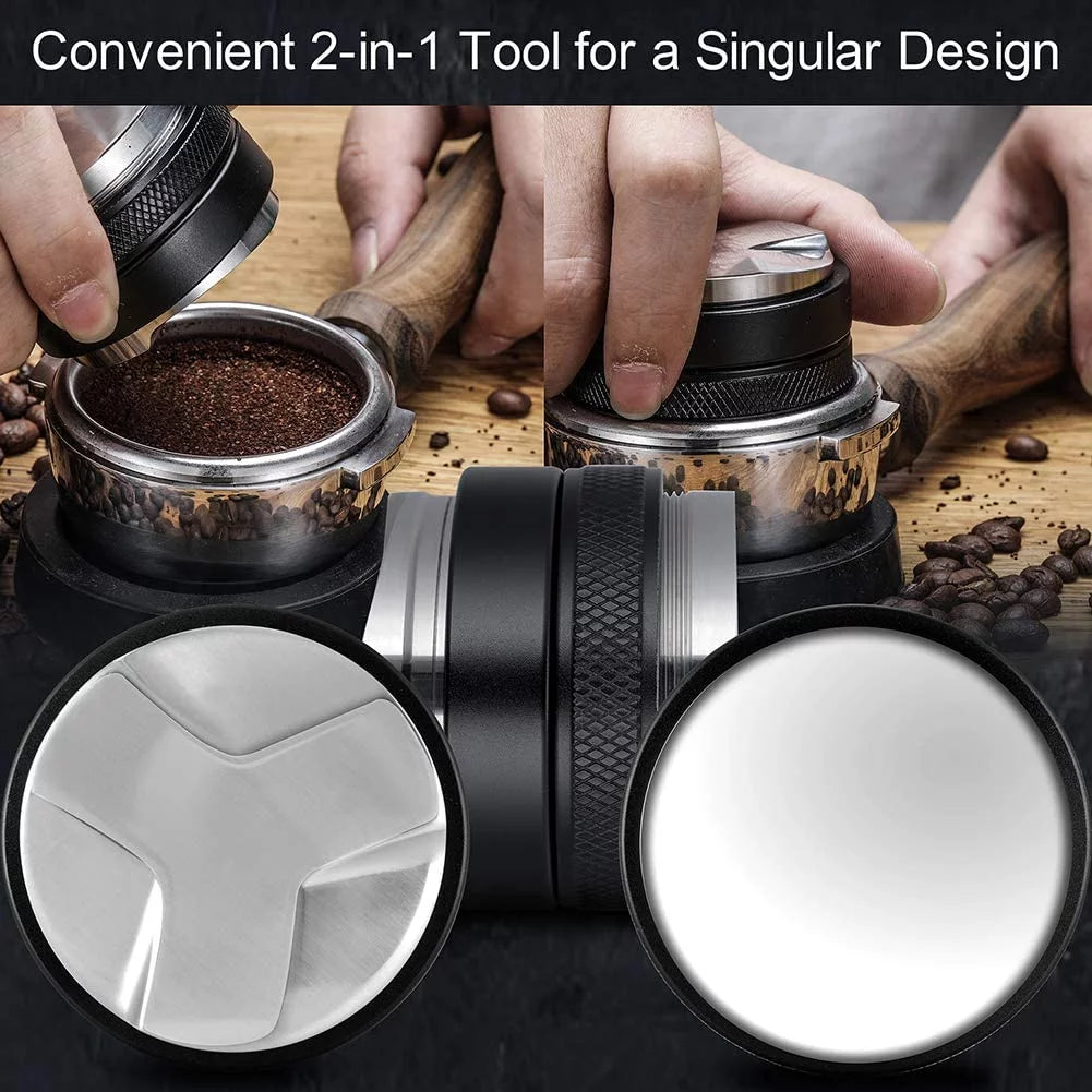 53mm Coffee Distributor & Tamper, Dual Head Coffee Leveler, Adjustable Depth Espresso Hand Tampers R6519