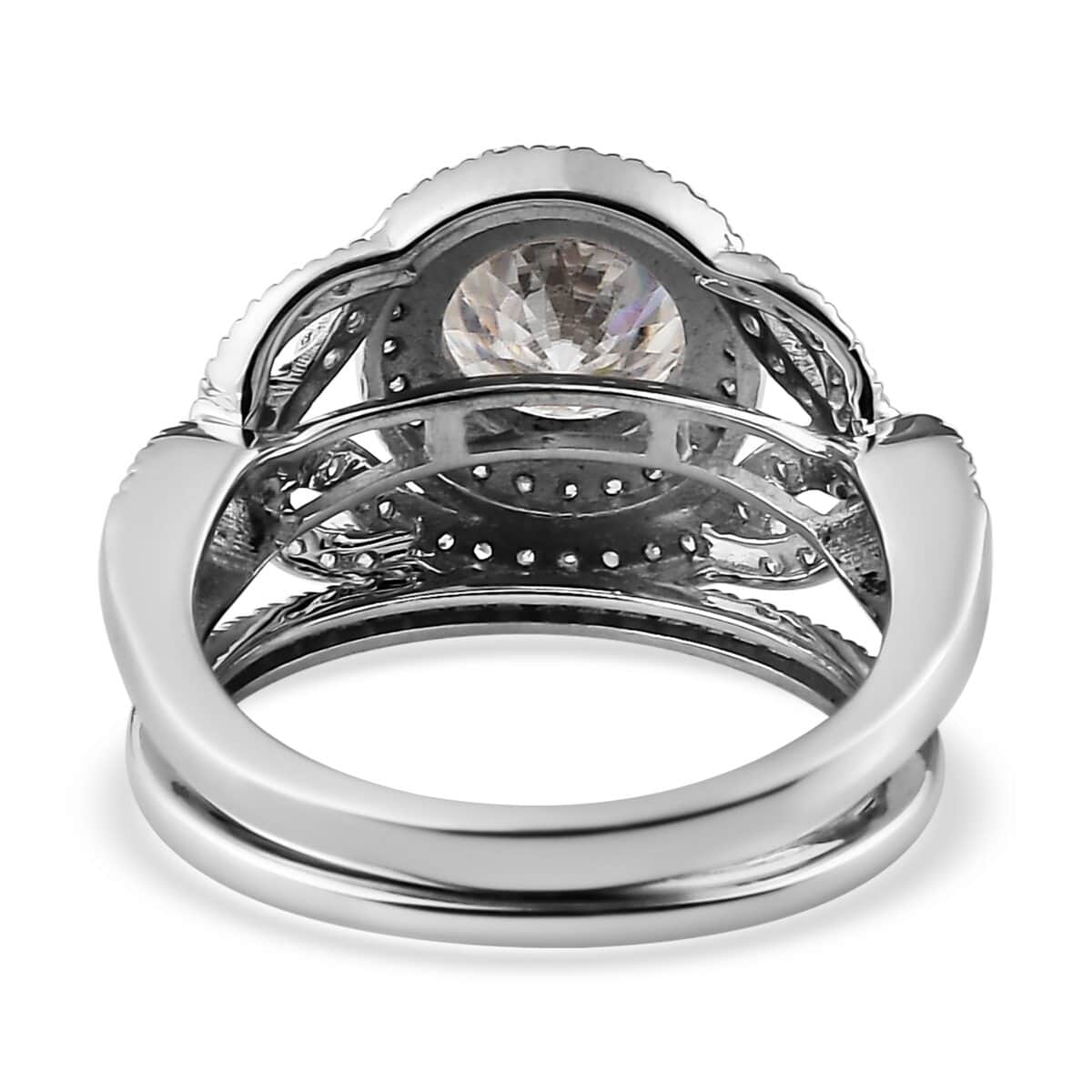 Moissanite Round 925 Sterling Silver Platinum Plated Stackable Ring Size 7 Ct 2.46 P43808