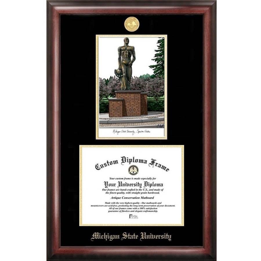 Gold Embossed Diploma Frame with Campus Images Lithograph C2831