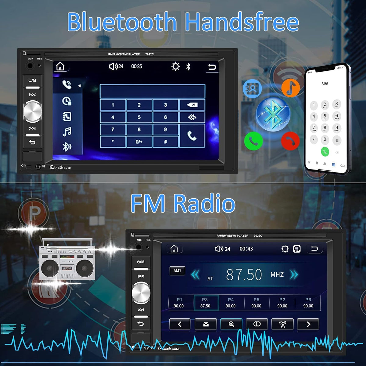 6.2 Inch Double Din Car Stereo with Carplay Android Auto C419013