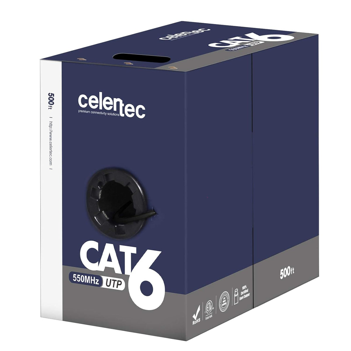 CAT6 Ethernet Cable, 500ft, 23AWG Solid Bare Copper, UTP, Indoor - Blue T83181