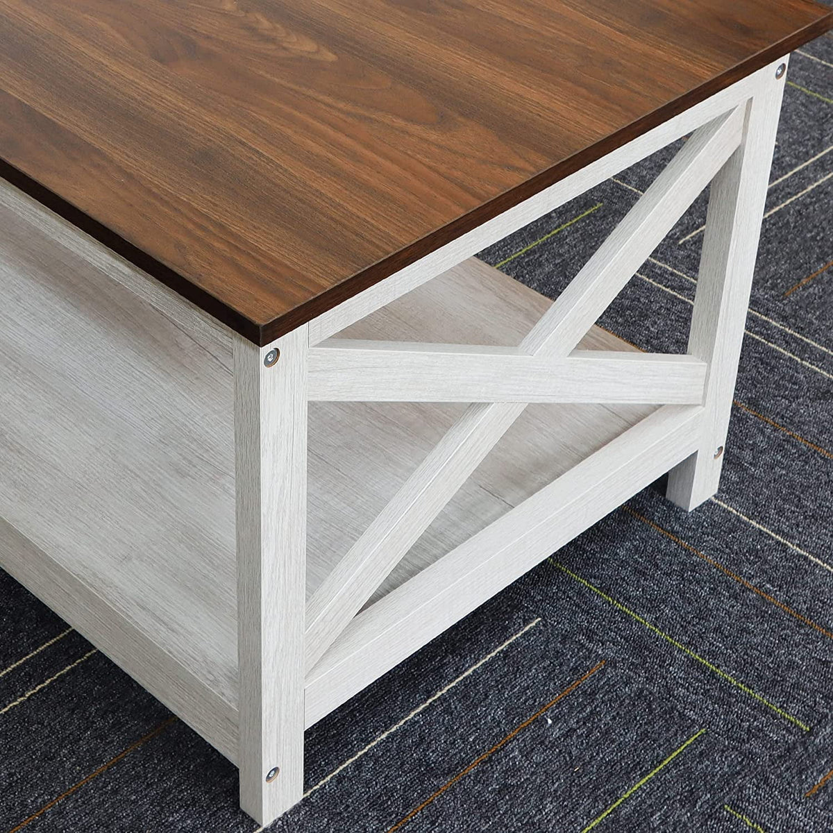 Vintage White/Espresso 40 Inch 2-Tier Wood Coffee Table J23108