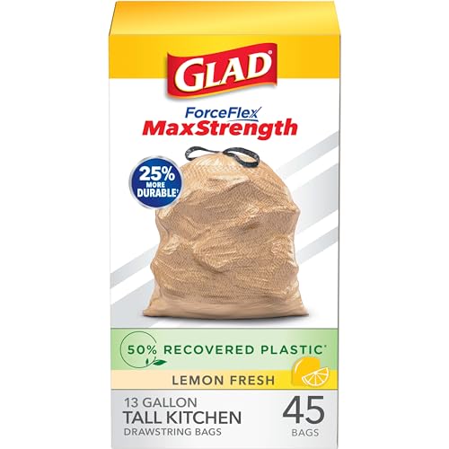 45 Count 13 Gallon Tall Kitchen Drawstring Garbage Bags R1722