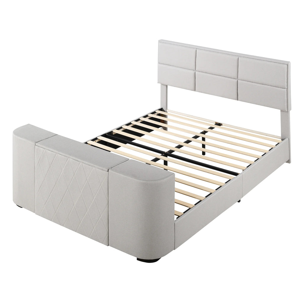 Queen Size Upholstery Platform Bed with Adjustable Headboard A29382
