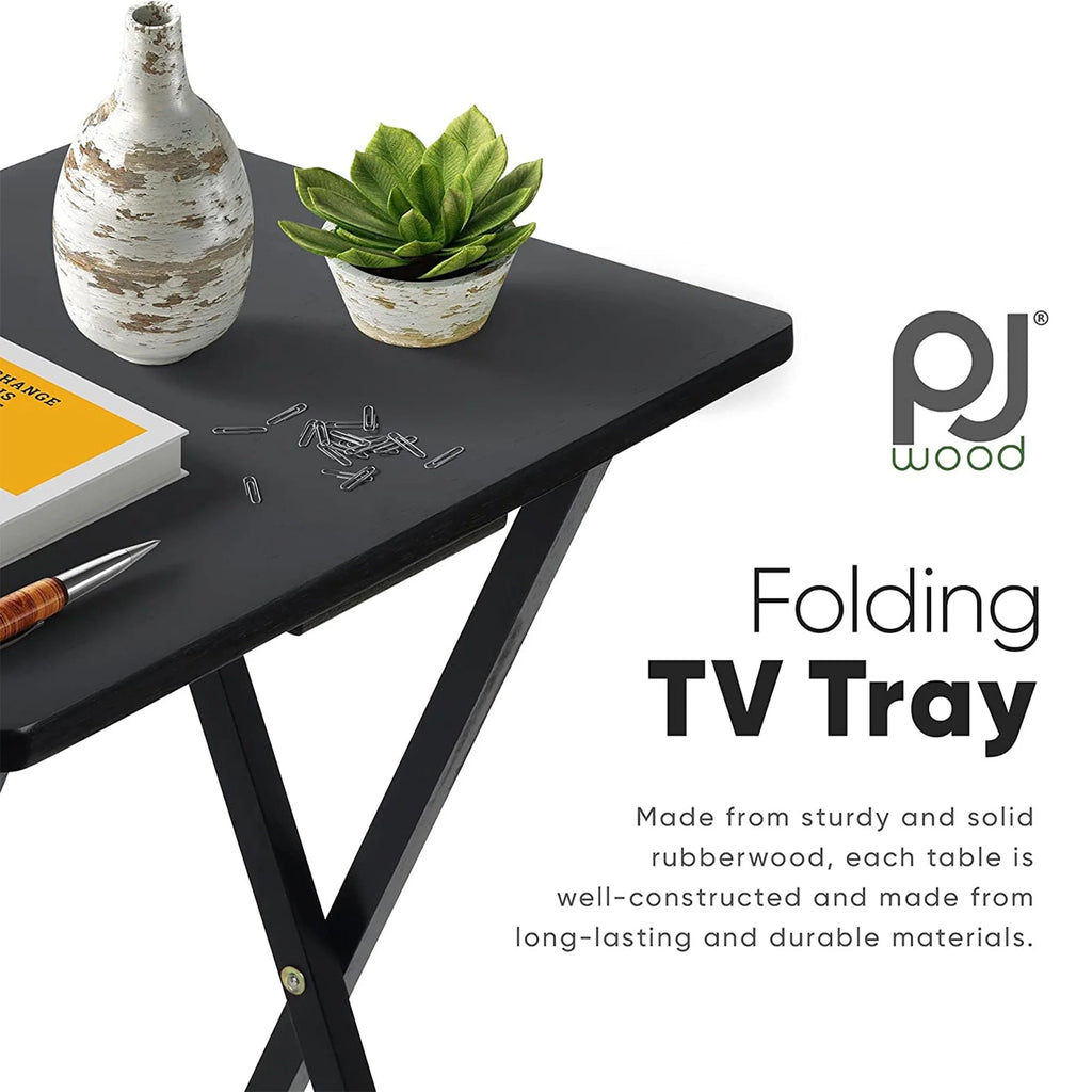 Black 5 Piece Set Folding TV Tray Tables with Storage Rack R744