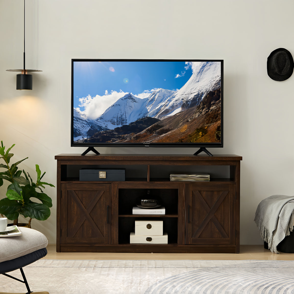 Espresso TV Media Stand with Open Shelves and Closed Cabinets R260
