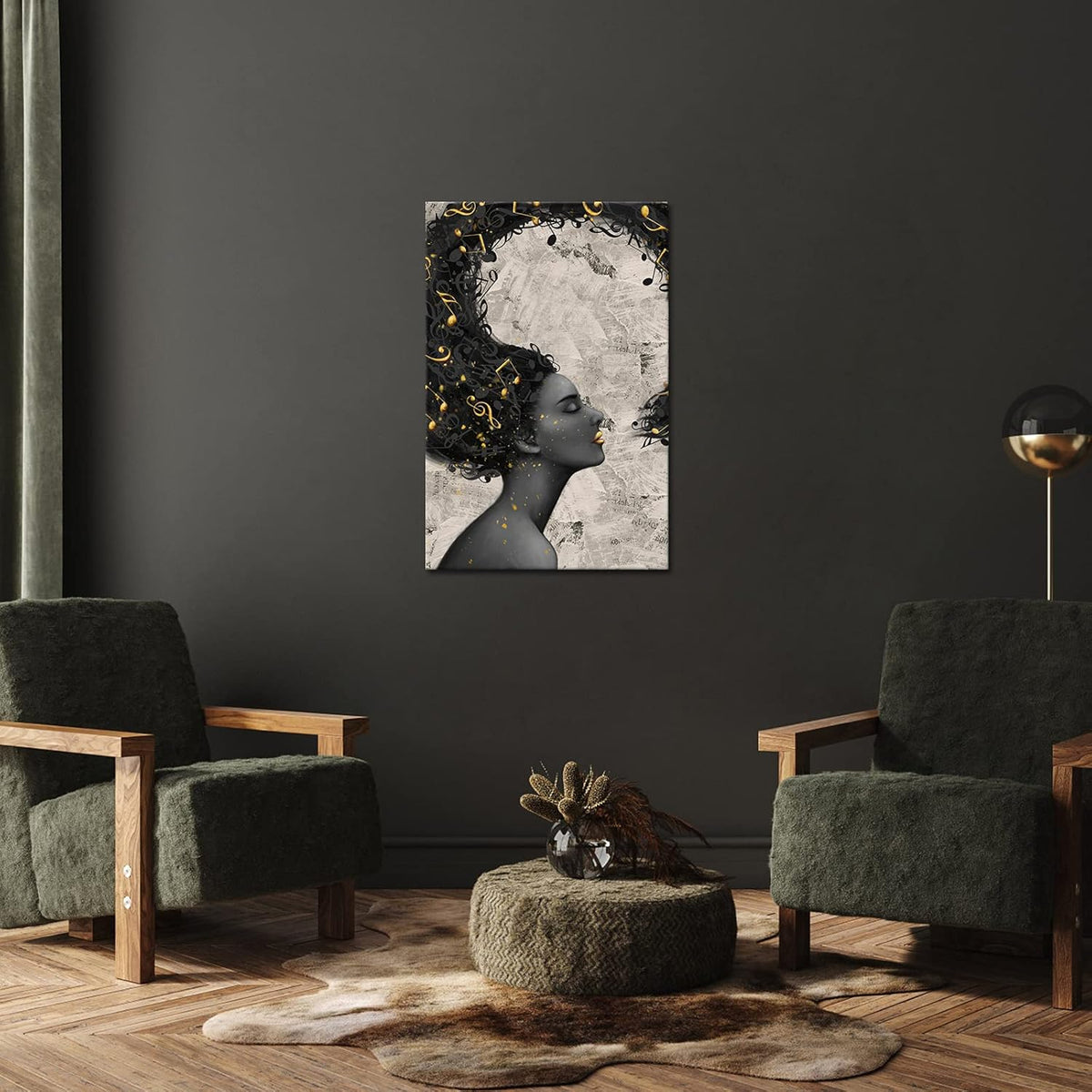 Vintage Golden and Black Girl Canvas Prints Framed 24x36 I87065