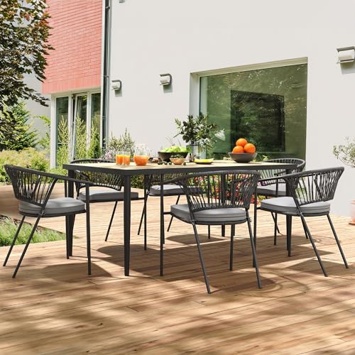 Stackable Rattan Wicker Patio Chairs Set of 6 with Cushion K6600