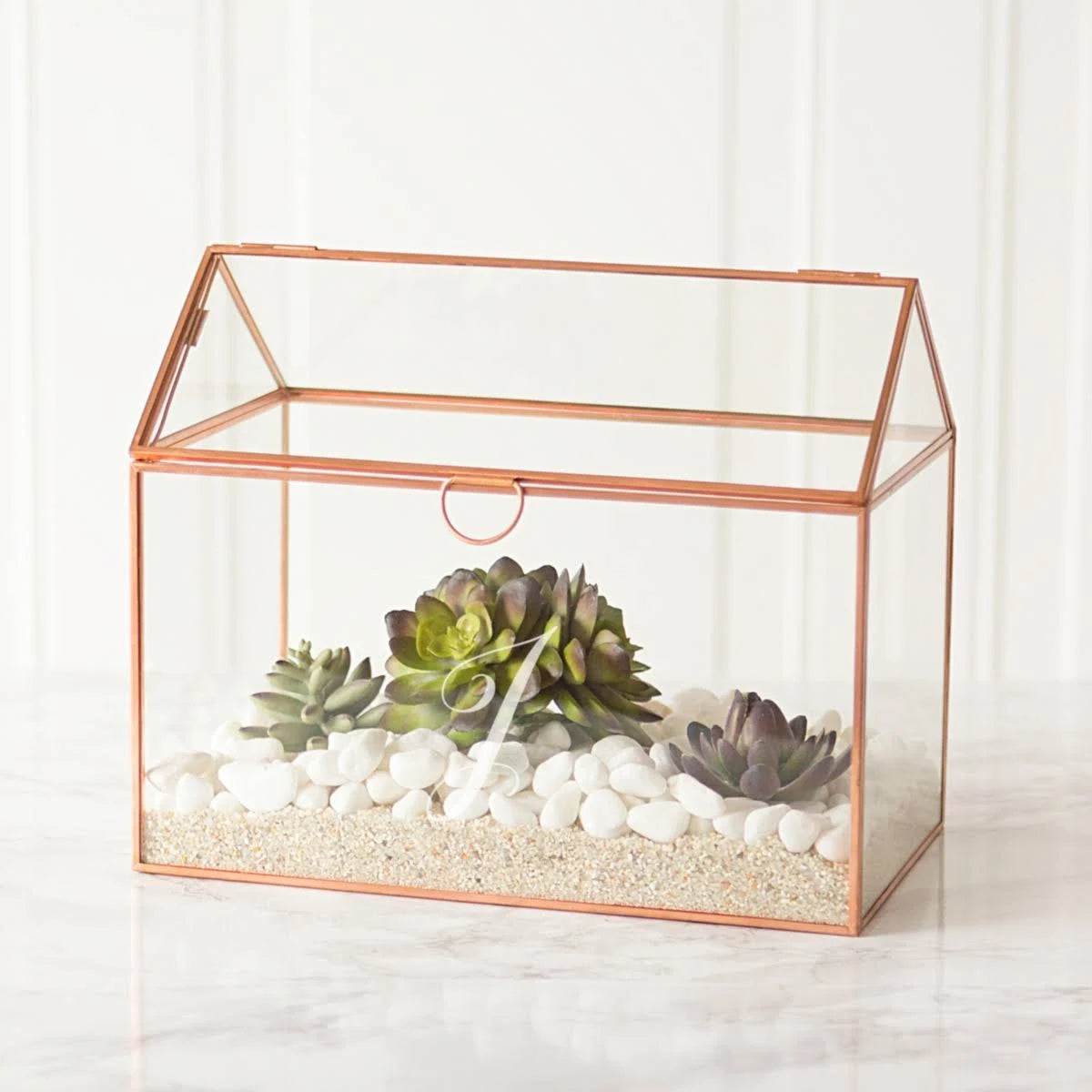 Rose Gold Glass Terrarium Card Holder O4391
