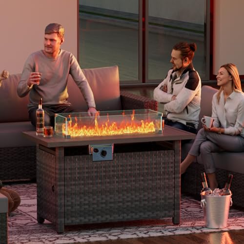 Propane Gas Fire Pit Table with Wind Guard, Auto-Ignition, 60,000 BTU, Gray W205