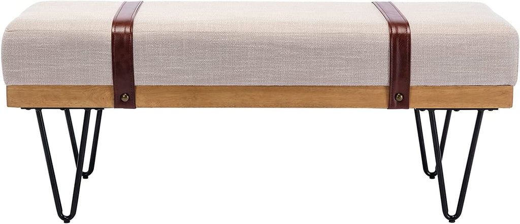 Beige Linen Rectangle Ottoman Bench with Metal Legs S653117
