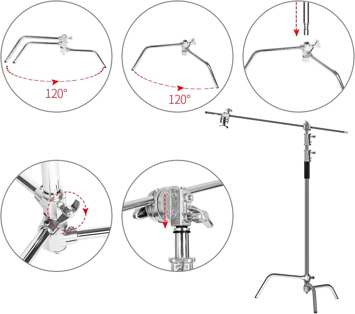 10ft Light Stand C-Stand on Turtle Base with 4ft Extension Boom Arm & 2 Pieces Grip Head M3578