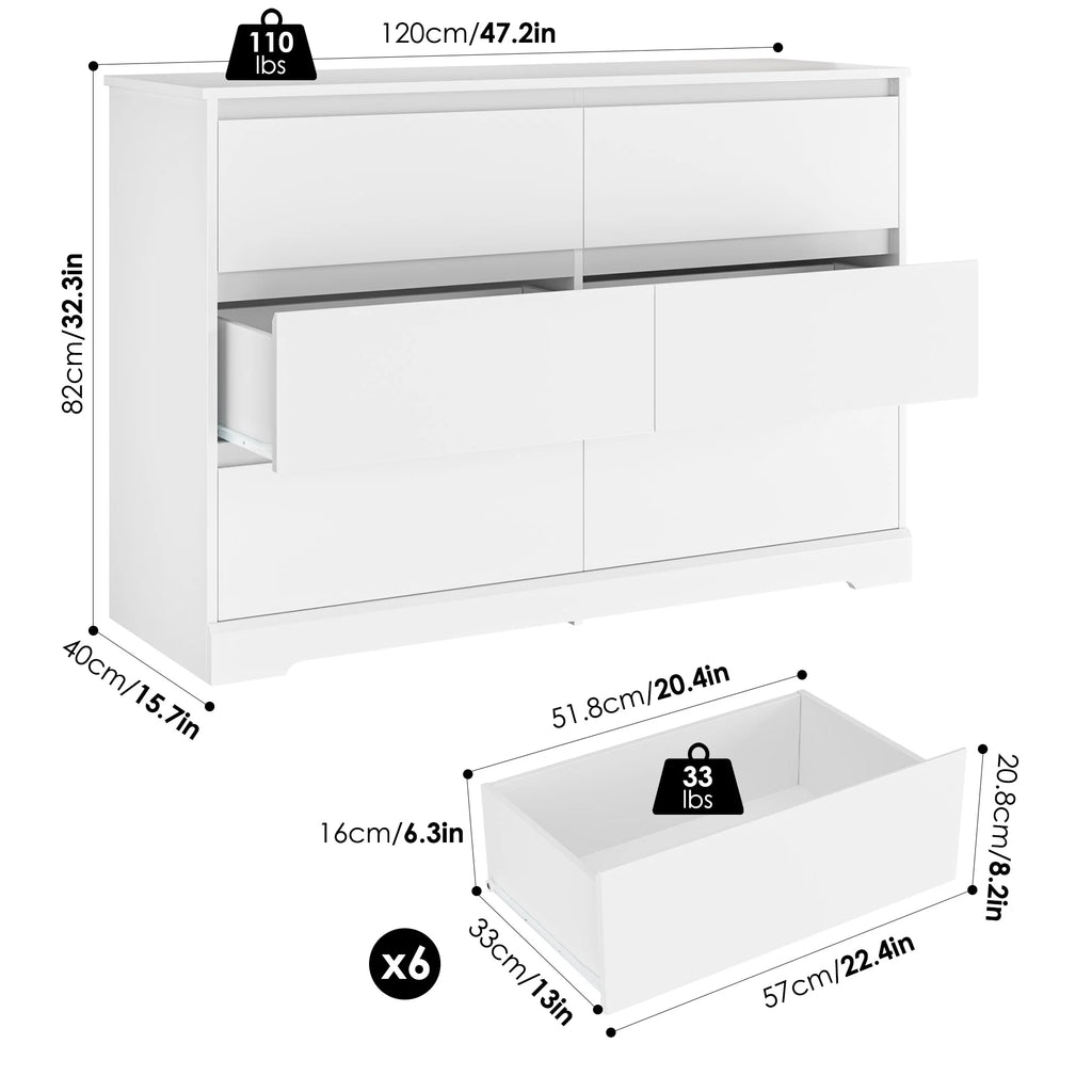 White 6 Drawer Wood Dresser K492993
