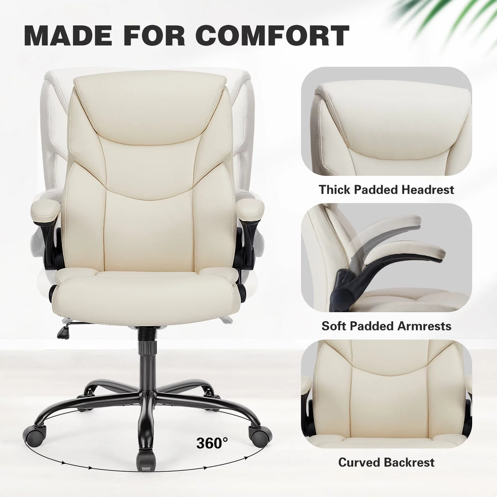 White Ergonomic Executive Desk Chair with Lumbar Support U59312