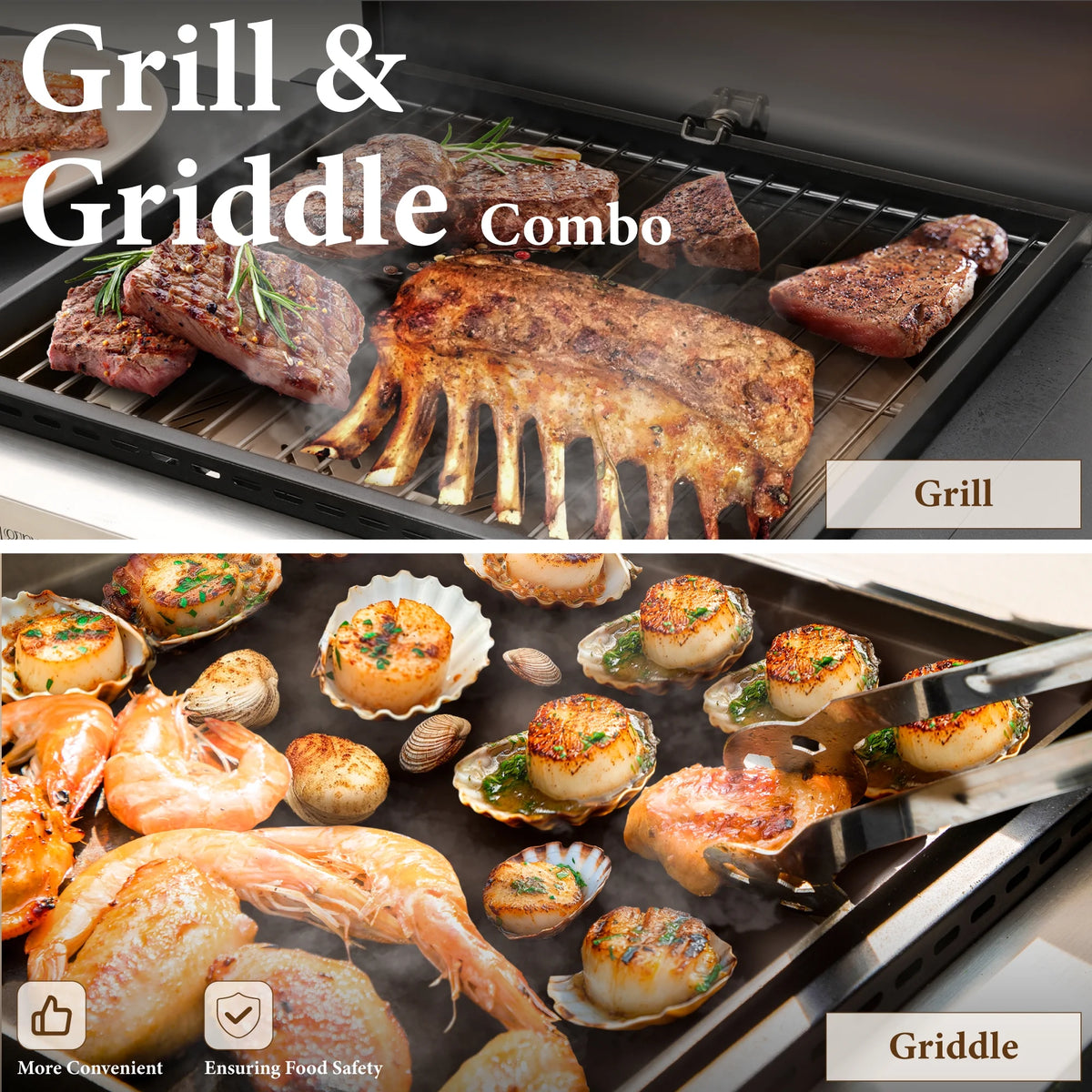 2-Burner Propane Grill and Griddle Cooking Station with Side Shelves Black H5598