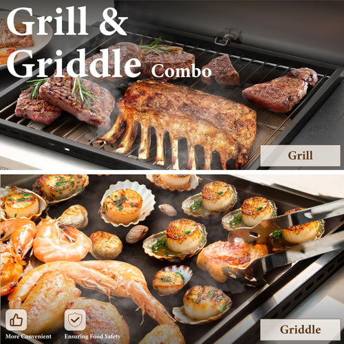 2-Burner Propane Grill and Griddle Cooking Station with Side Shelves Black H5598